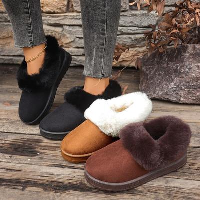 Außenhandel neue große Größe Klappmaul dicksohlige Schneestiefel Damen grenzüberschreitend Stoff Plüsch warm niedrig geschnittene Baumwollschuhe