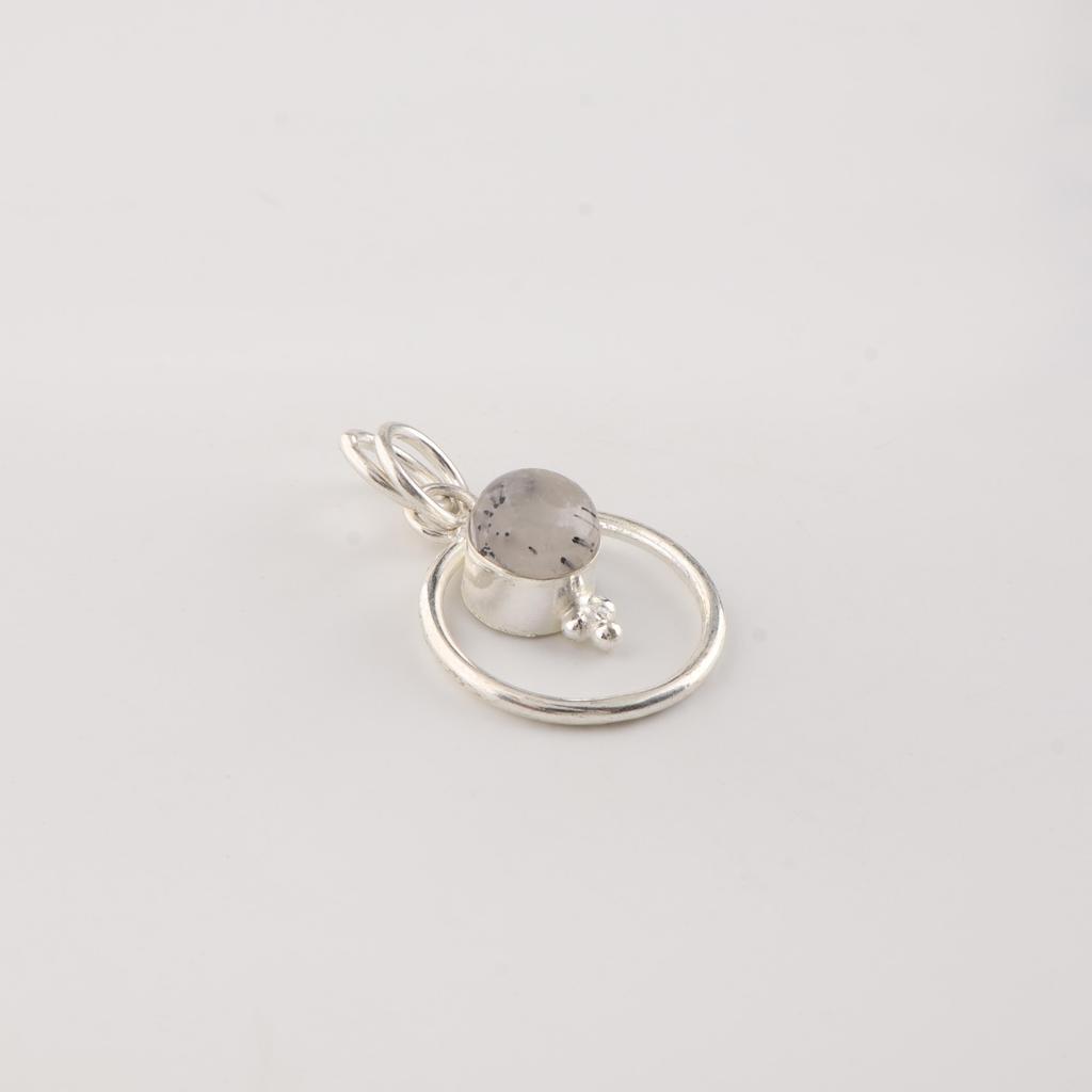 Black Rutile Gemstone 925 Sterling Silver Handmade Jewelry Designer Pendant 1.2" For Her PP-68-33