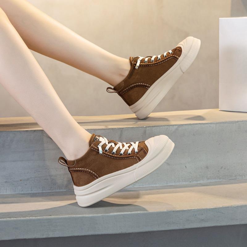 New High-top Women's Lace-up Casual Shoes Thick-soled Height-increasing Board Shoes