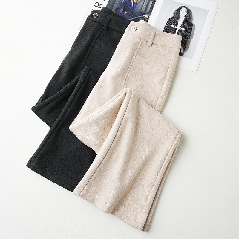 2024 Women's Gray High-Waist Wool Flared Pants – Autumn/Winter Slimming Style