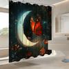 Chic Butterfly & Floral Shower Curtain, Crescent Moon & Stars Design, Vibrant Polyester, Rust-Free, Modern Bath Decor