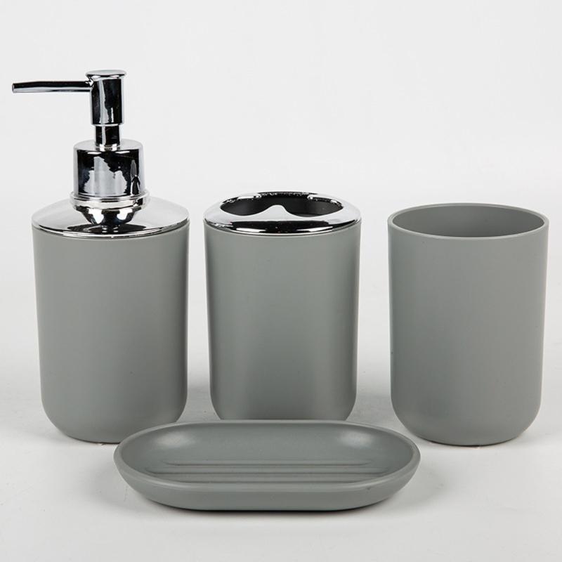 Organizzatori da Bagno Contemporanei Set da 4 Pezzi in Plastica Portaspazzolino Dispenser di Sapone Vassoio con Design Moderno Bianco
