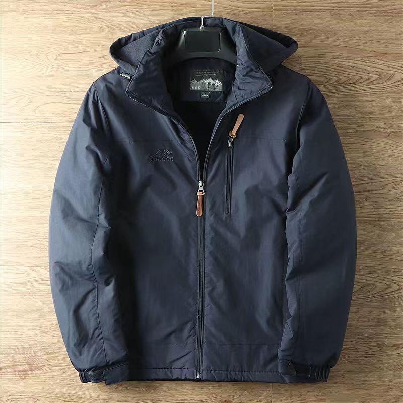 Autumn and Winter Outdoor Fleece Men's Jacket Casual Removable Hooded Trench Coat Loose Coat Men