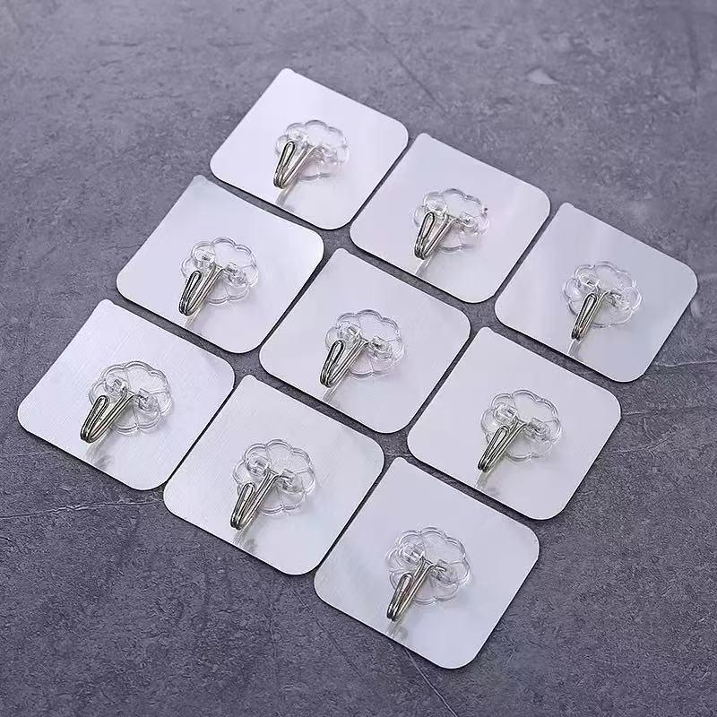 Clear No-Drill Adhesive Hooks: Strong, Traceless, Creative Wall Hooks for Kitchen & Bathroom