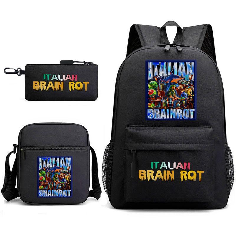 Abstract Foreign Shanhaijing Children's Schoolbag Tongtongsahur Cartoon Primary School Student Backpack Three-piece Set L