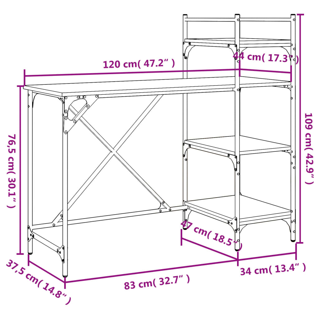 Computer Desk with Shelf Black 120 X 47 X 109 Cm