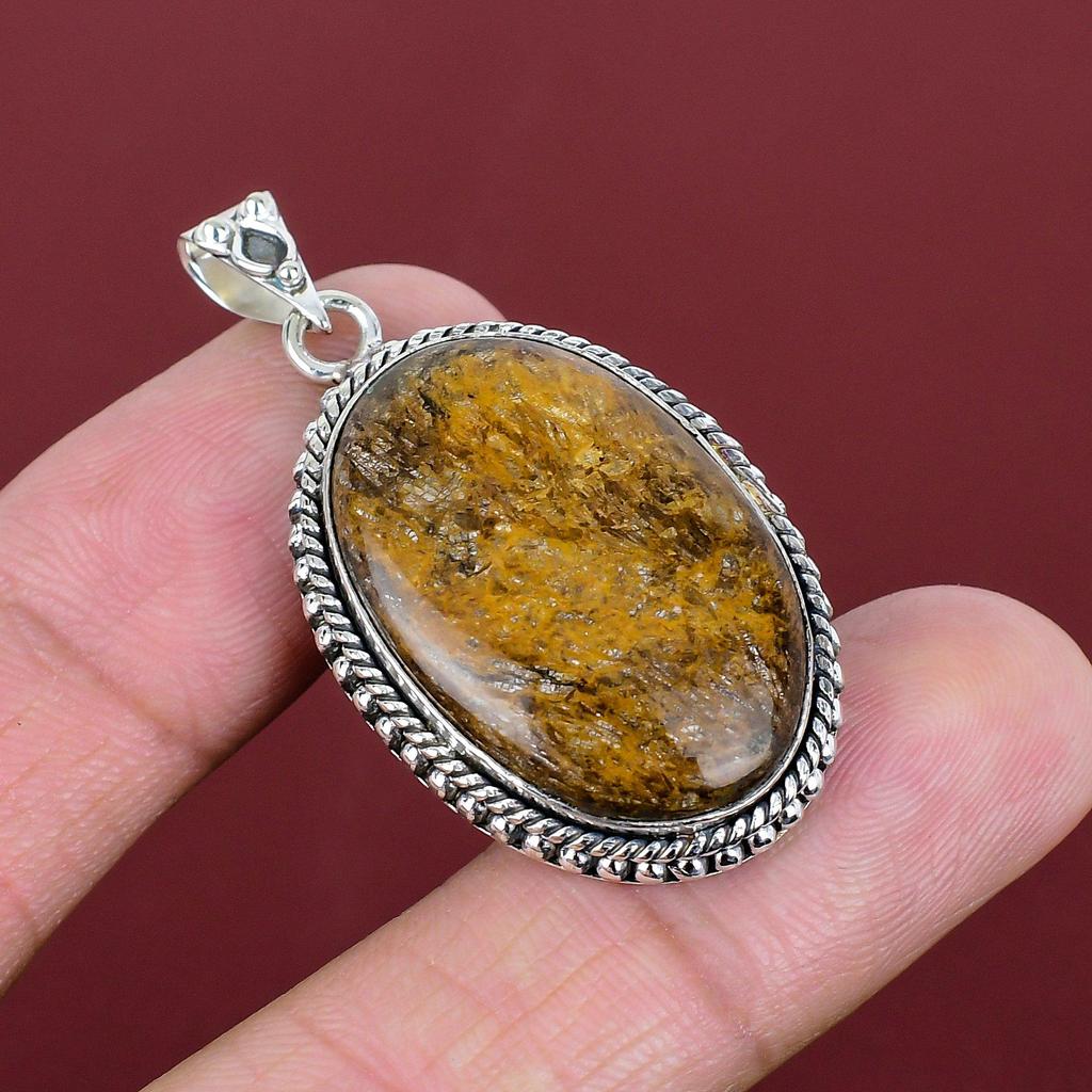 Bronzite pendant gemstone pendant antique jewelry 925 sterling silver pendant bronzite handmade jewelry healing stone pendant gifts for wife