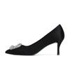 Sheepskin version~ wedding to have it satin light mouth square buckle flower diamond thin high heel single shoes women's wedding shoes