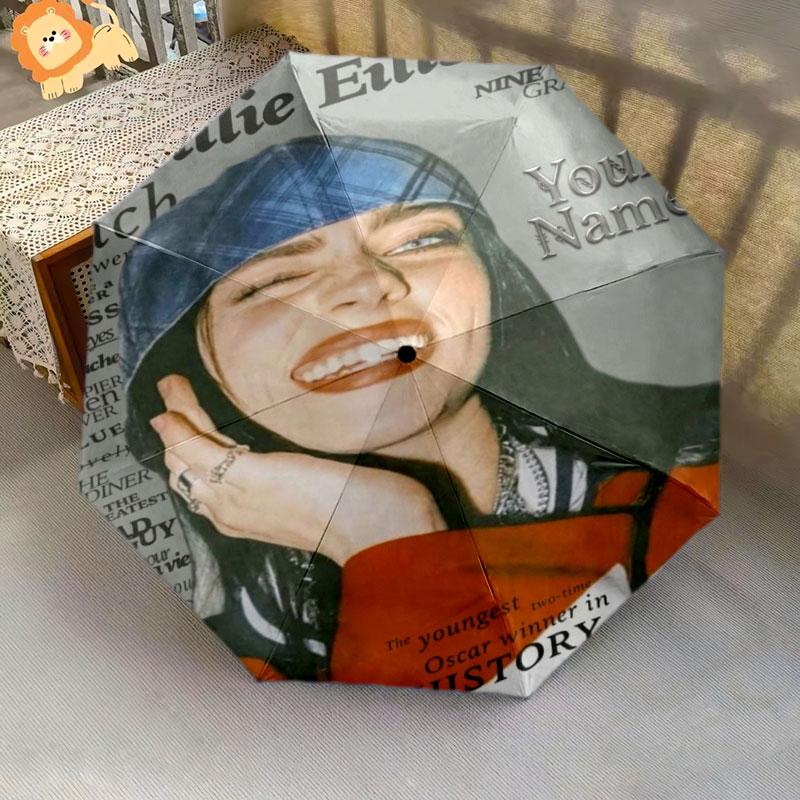 1 PC Automatic Folding Umbrella - Billie Eilish Custom Name Pattern, Portable & Foldable Design with 8 Ribs, Christmas Birthday Gifts