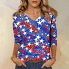 Women's Tops Three-quarter Sleeve Shirt V-neck Loose Casual Shirt Floral Print T-shirt