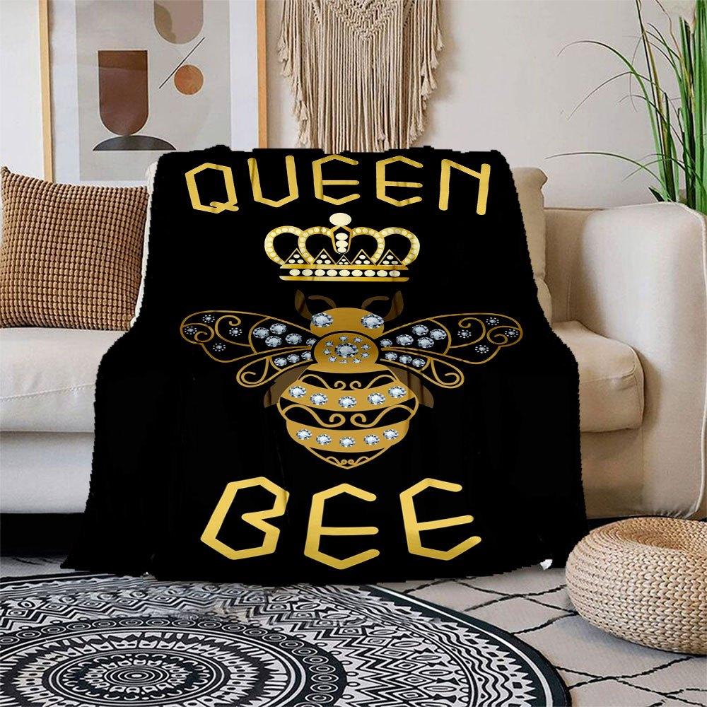 

Queen Bee: Luxury Golden Crown Bee Design Blanket Flannel Throw Blanket for Sofa, Bed, Travel, Camping, Office, Couch, Chair, And Bed Gift 150x180cm