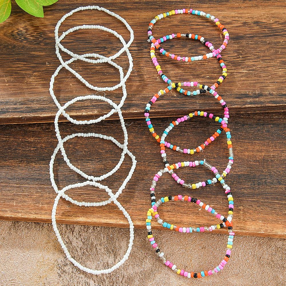 Rainbow Color Rice Bead Bracelet Hand Woven Multilayer Stackable Bohemian Style Ins Fashion For Women