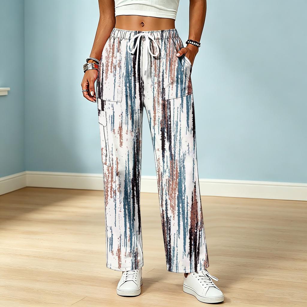 Women's Color Drawstring Elastic Waist Scrub Pants with Pockets for Work and Casual Wear