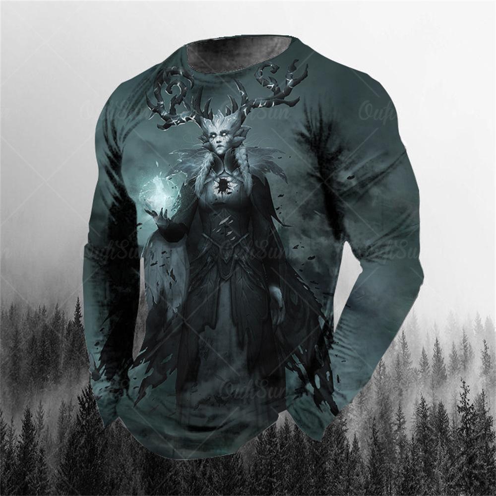 Vintage Genie Ghost 3D Print Letnia męska koszulka z okrągłym dekoltem Casual Long Sleeve T-shirt Oversized Pullover Moda męska Odzież