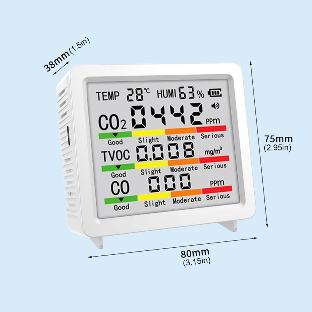 Indoor Air Quality Monitor TVOC Temperature Humidity CO CO2 Detection Portable CO2 Monitor for Home Cars Plants and Pets