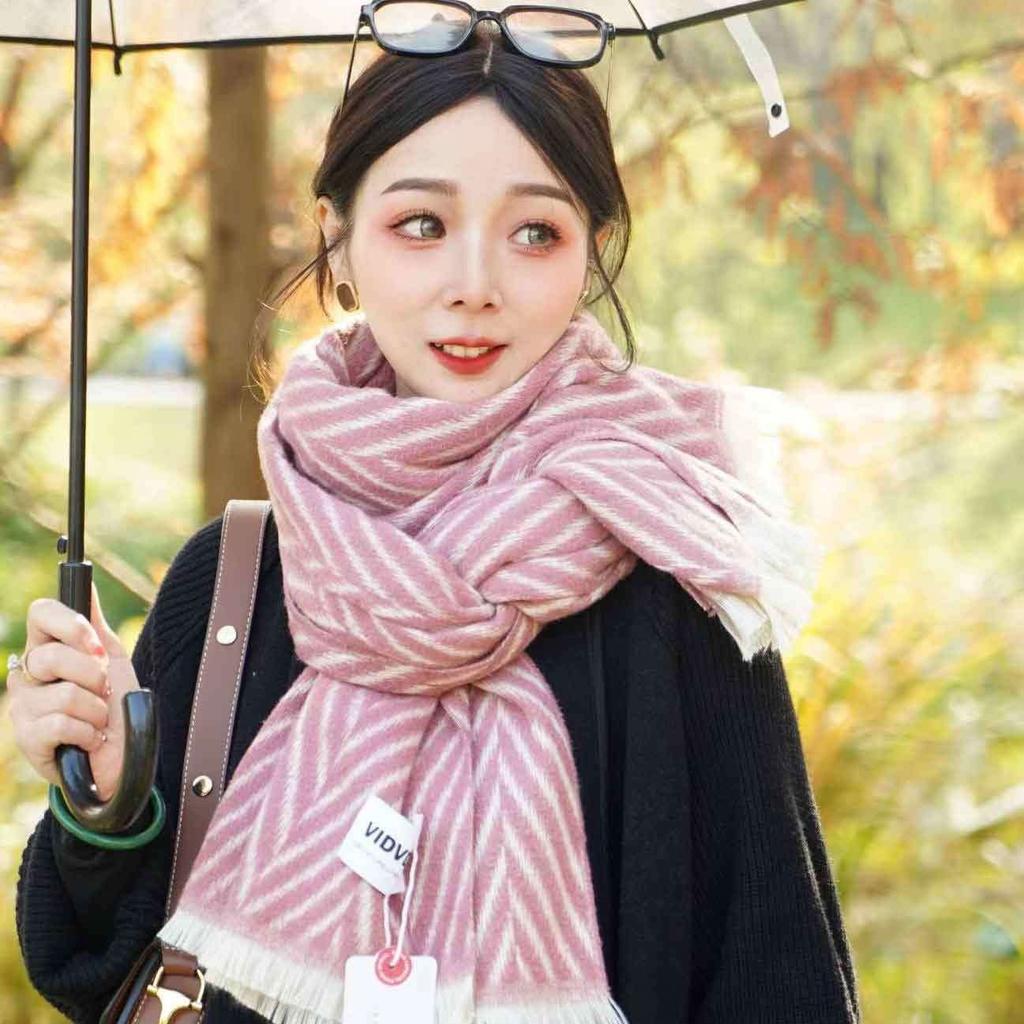 Fleece-Like Cashmere Scarf Women's Autumn Winter Cute Soft Versatile Plaid Thickened Neck Warmer Checkered