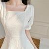 Women's Summer 2026 Retro French First Love Dress - Square Neck, Puff Sleeve, Waist-Cinched, Slimming, Gentle Long Skirt