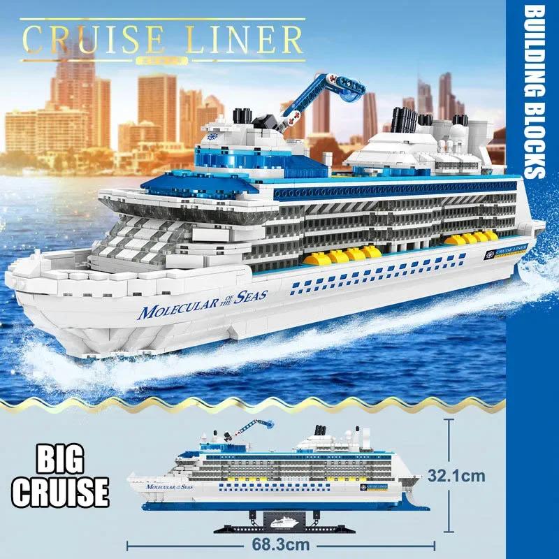 2428PCS Luxury Sea Cruise Liner Model Building Blocks Ocean Going Ship Model Bricks with Display Stand Kids Toy Holiday Gifts No Box