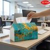 1pc 2D Flat Tissue Box, Printed On Both Sides, Teal with Golden Flowers, Versatile Napkin Dispenser for Home, Parties, and Car Decoration, Elegant Org