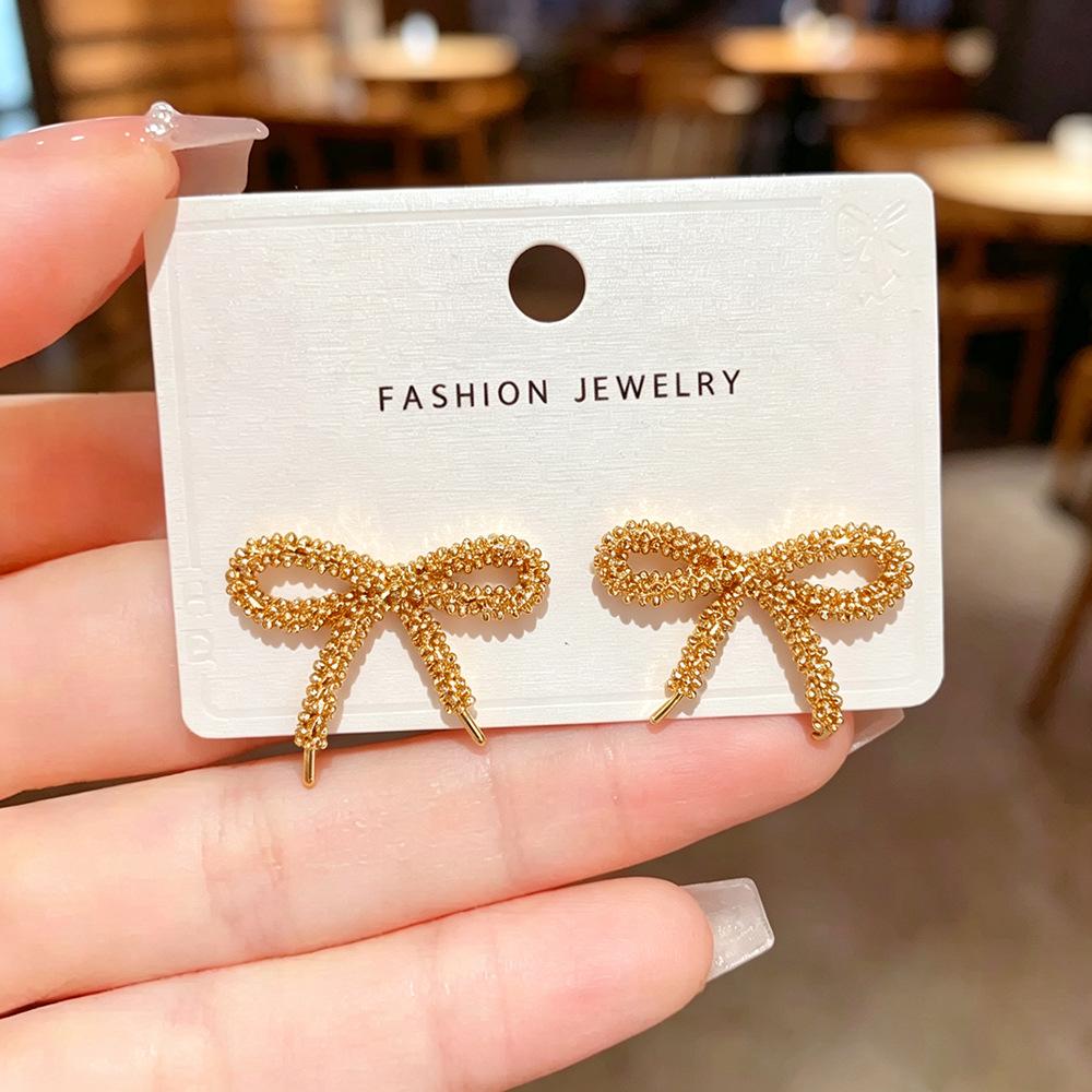 Elegant Irregular Geometric Bow Knot Silver Flake Earrings