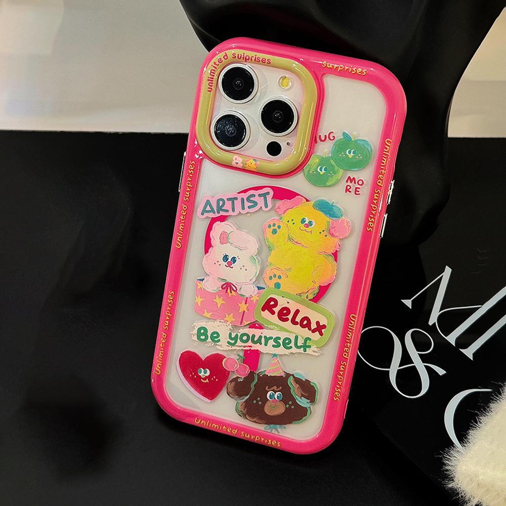 

Magnetic Stand Oil Painting Rabbit Bear iPhone Case for Apple 13, 14, 15, 16 Pro Max 11 Pro Max 6.5