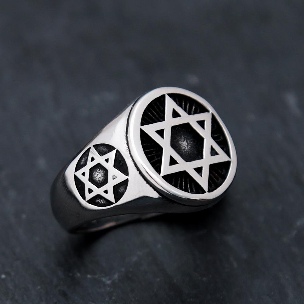 Punk Star Of David Ring Stainless Steel Vintage Silver Hexagram Biker Jewelry For Men Fashion Amulet