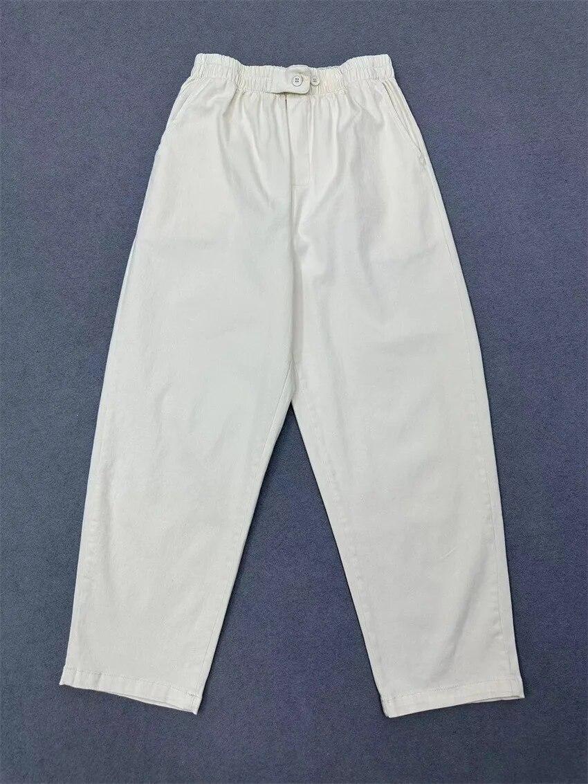 

Johnature весенние японские простые однотонные повседневные брюки с эластичной резинкой на талии, универсальные женские брюки One Size белый