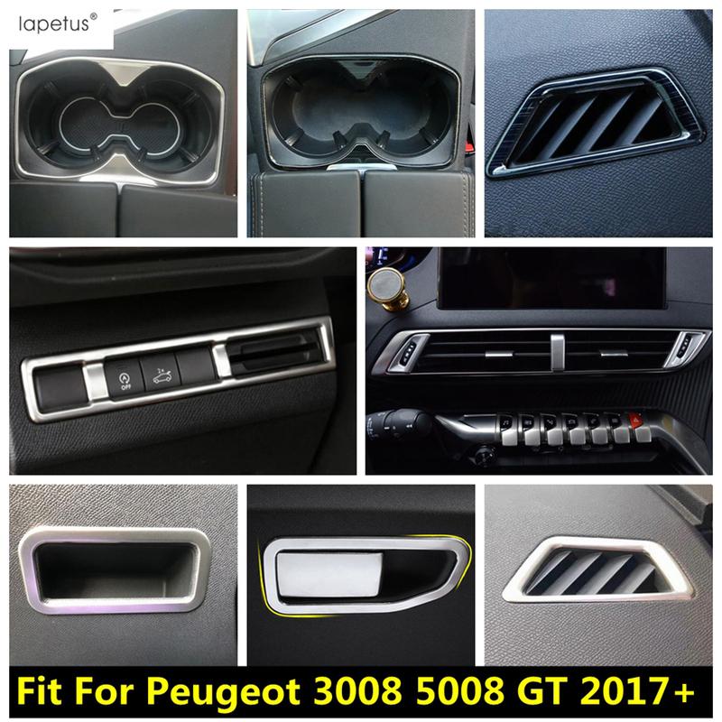 Stainless Steel Accessories For Peugeot 3008 5008 GT 2017 - Main Driving Glove Box / Head Light / Water Cup / Air Cover Trim
