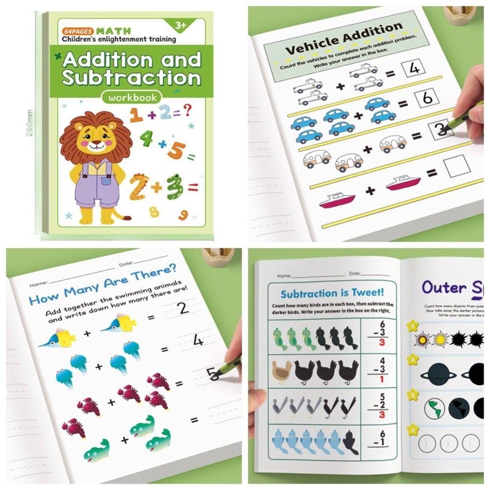 64-Page Arithmetic Question Book Fun Illustrations Numbers 1-10 Addition Exercises High-Quality Printing Subtraction Exercises