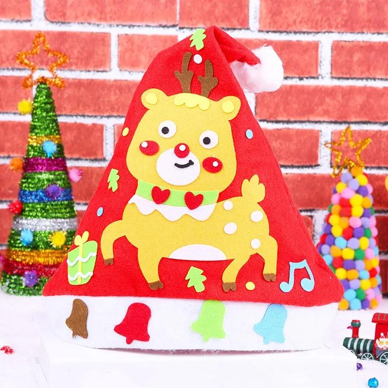 Children DIY Christmas Material Bag Playthings Kindergarten Creative Educational Handmade Cartoon Xmas Sock Cap Craft Kit Plaything for Kids