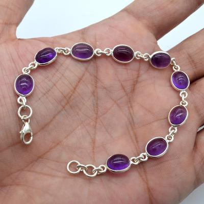 אבן חן אמטיסט טבעית מכסף סטרלינג 925 תכשיטי צמיד בעבודת יד