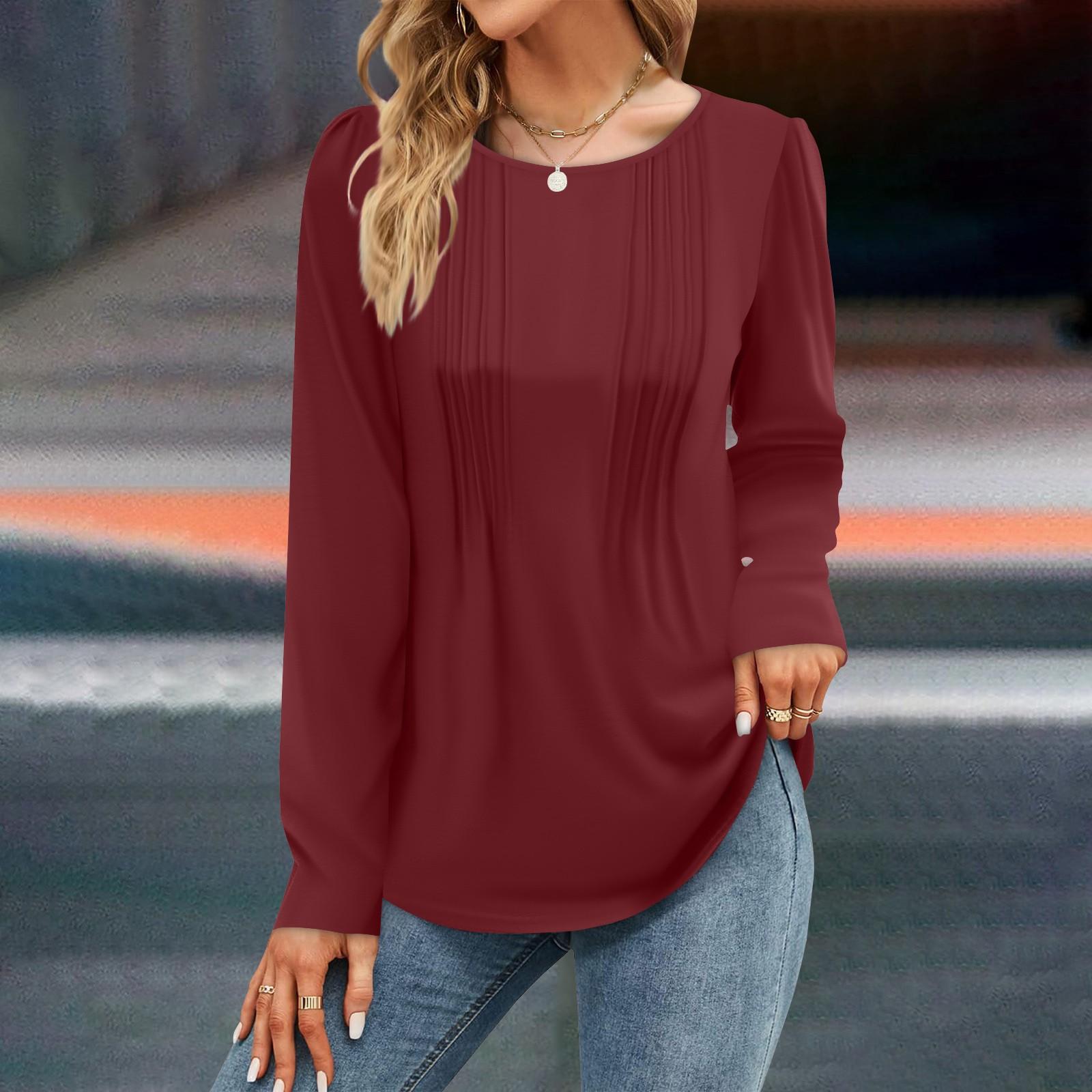 

Жіночі модні сукні, осінні повсякденні топи, сорочки з довгими рукавами, вільні пуловери XXXL винний