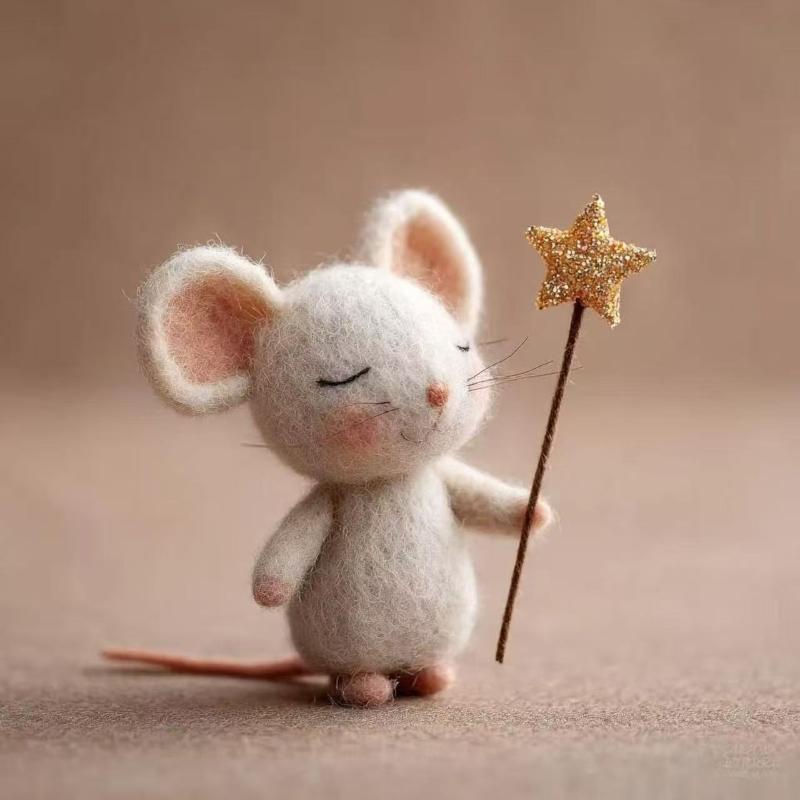 Craft Needle Felting Supply Starry Night Felt Mice Handmade Cute Mouse Collectible Figurine Gifts Mouse Animal Figurine