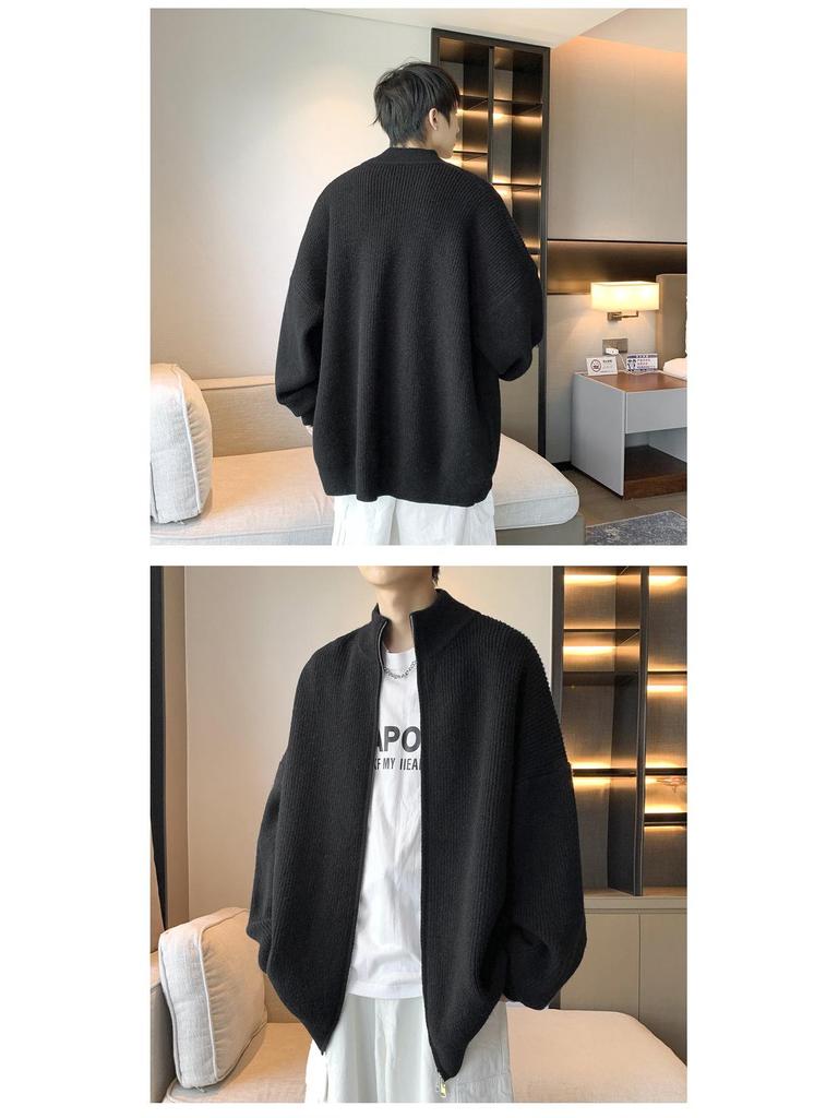Men's Winter Stand-Up Collar Zip-Up Knit Cardigan Sweater - American Casual Style