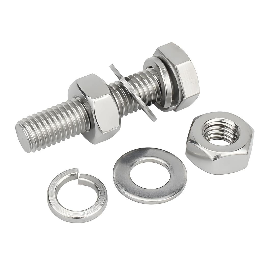 Stainless Steel M8 Hex Fully Hex Thread Flat Lock Washers Kit Bolts, Threaded, Bolts, Nuts, (M8x20mm, 10-Pack)