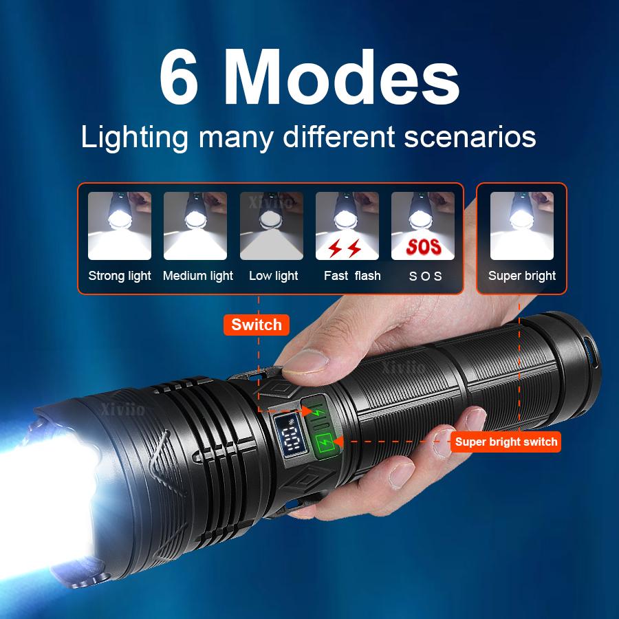 Ultra Powerful 1111W LED Flashlight 98111111LM Rechargeable Powerful Torch Lamp With COB Side Light Camping Fishing Zoom Lantern