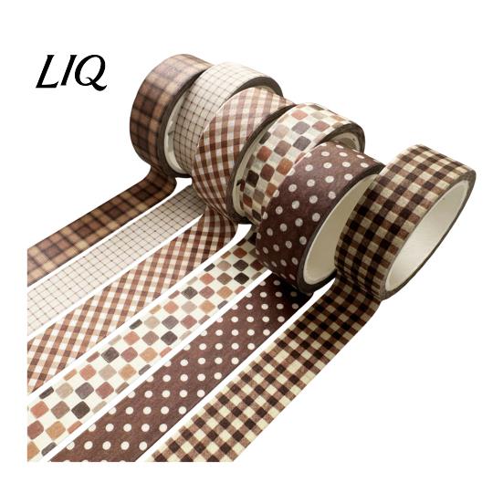 Artistic Washi Tape Roll 6 Rolls Plaid Set, Grid Checkered Pattern Masking Tape, Self Retro Adhesive Decorative for DIY Crafts, Journal, Scrapbook,