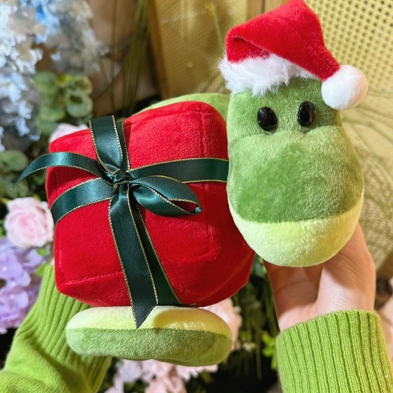 Fun Cartoon Christmas Snake Stuffed Doll Carrying Gift Box Christmas Hat Green Snake Stuffed Toy Holiday Home Decoration