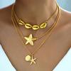 Muschel Seestern Anhänger Halskette Küstenstil Mehrlagige Halskette Drei Ketten Halskette für Damen Sommer Strandurlaub Feiertag Schmuck