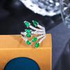 Light Luxury Full Diamond Creative Leaf Open Ring Colorful Treasure Emerald Micro Inlaid Zircon Temperament Ring Ring Ring