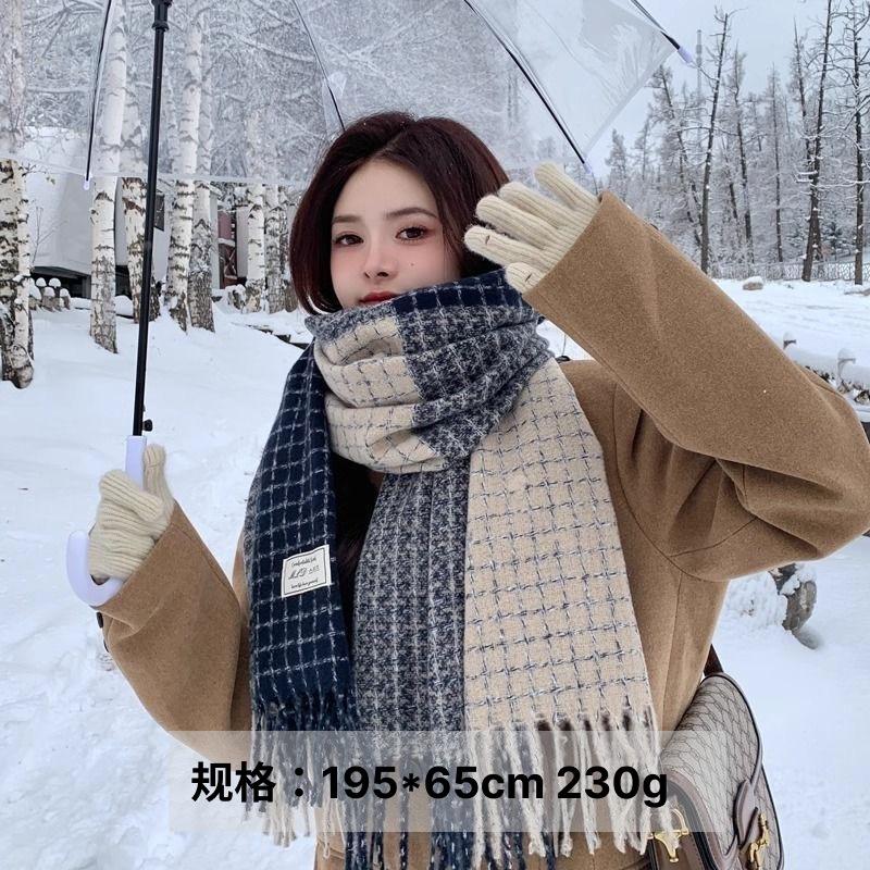 65 * 200cm Autumn And Winter New Women'S Versatile Simple Large Tassel Imitation Cashmere Double Sided Scarf For Warmth And Atmosphere, Shawl