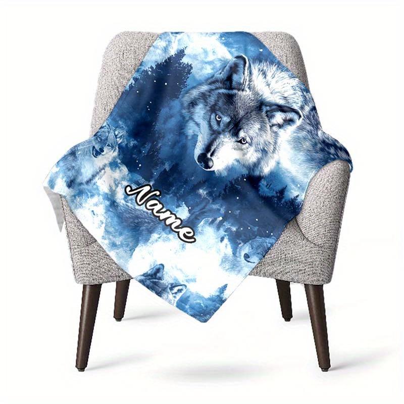 Wolf On The Snowy Mountaincustomize Your Name Outdoor Blanket Suitable For All Seasons Comfortable And Warm Soft Blanket Suitable For Travel Gifts For