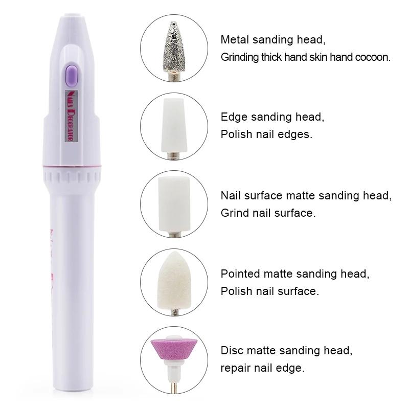 1 Set Mini Professional Electric Nail Drill Kit Use With Battery Milling Cutter Bits For Manicure Polishing Pedicure