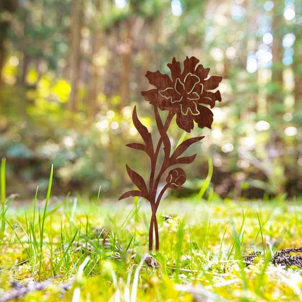 1Pc Iron Rusty 11.81 Inch Bouquet Flower Pot Decoration for Indoor Holiday Decoration Outdoor Garden Patio Lawn Decoration Ground Insert