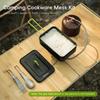 Camping Cookware Mess Kit Aluminum Alloy Lunch Box with Foldable Alcohol Stove Spoon Fork