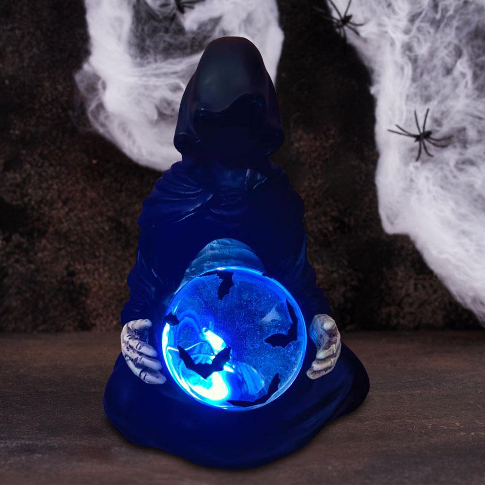 The Death Gods Crystal Ball Gothic Figurine with Flying Bats Crystal Ball Grim Reaper Figurine Halloween Decorations