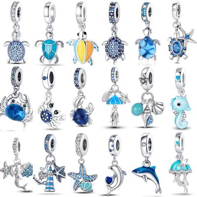 Copper Ocean Turtle Crab Mermaid Series Charms Beads Fit Original Pandora Bracelets Diy Jewelry Gift Accessory