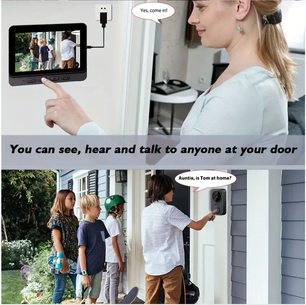 4.3-Inch Smart Wireless Video Doorbell with Two-Way Talk and Peephole Camera