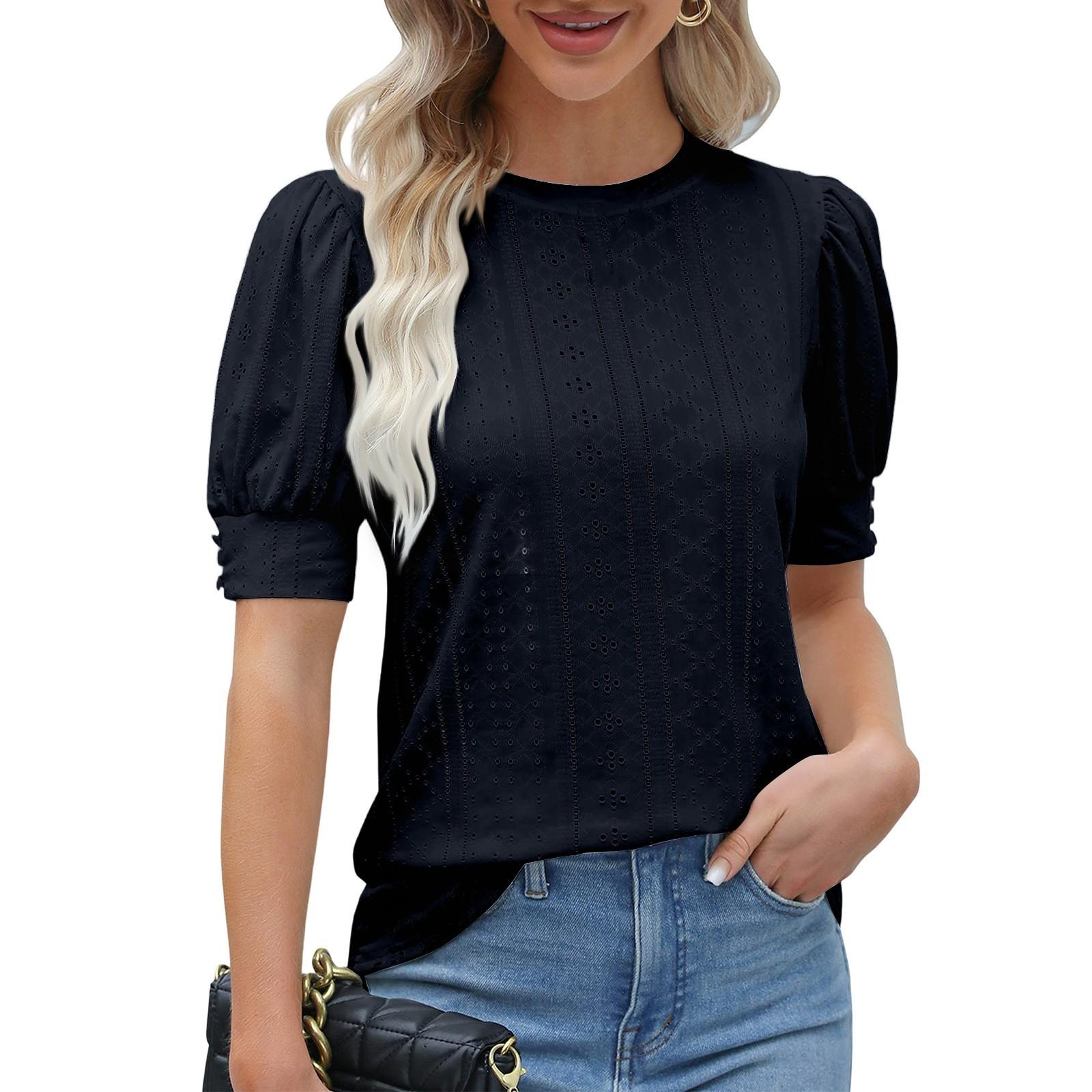 

Женская мода повседневные топы с рукавами-фонариками свободная летняя футболка с коротким рукавом XL чёрный