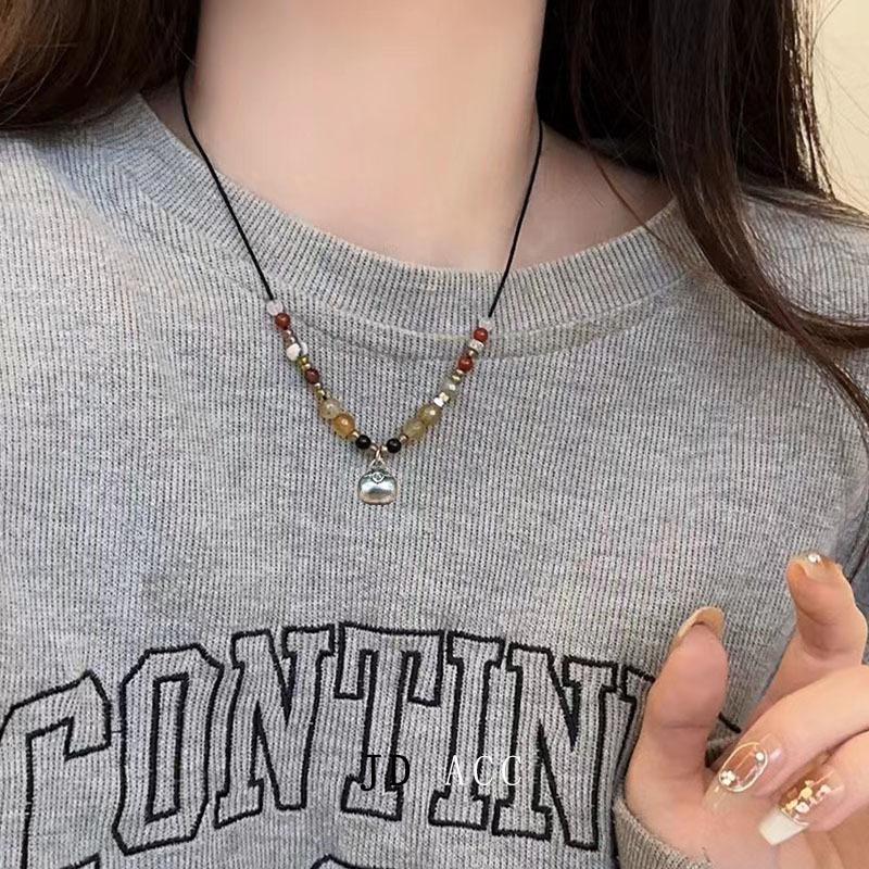 High-End Ethnic Style Peace Lock Natural Stone Beaded Necklace for Women